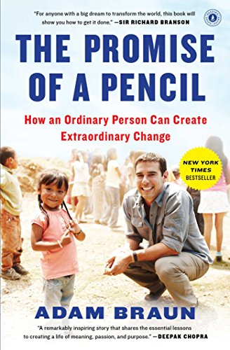 Book cover: "The Promise of a Pencil" with author Adam Braun and children.