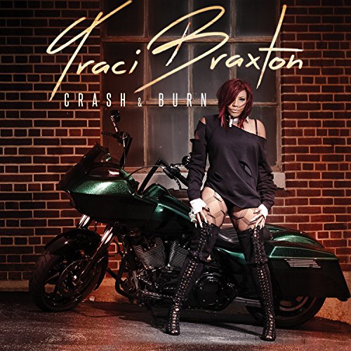Album cover: woman with red hair posing on a green motorcycle against a brick wall.