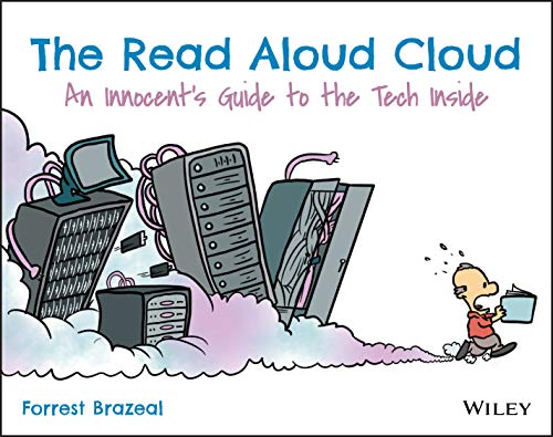 Book cover: cartoon servers in clouds, a boy with a tablet.
