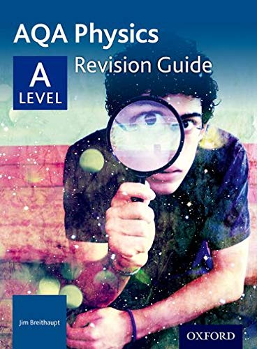 AQA Physics revision guide cover with a student and magnifying glass.