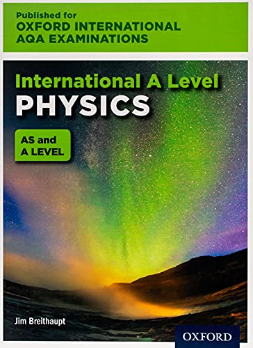 Textbook cover for International A Level Physics with aurora borealis background.