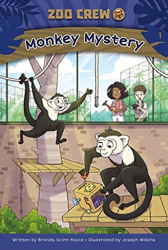 Book cover showing two monkeys and two children in a zoo enclosure.