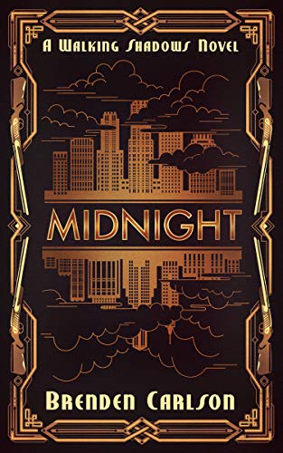 Book cover for “Midnight” with art deco cityscape and bold title.