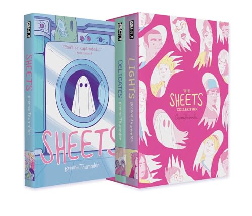Slipcase box set containing three colorful graphic novels, “Sheets” series.