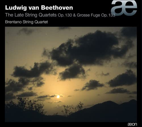 CD cover for Beethoven’s late string quartets featuring a cloudy sunset.