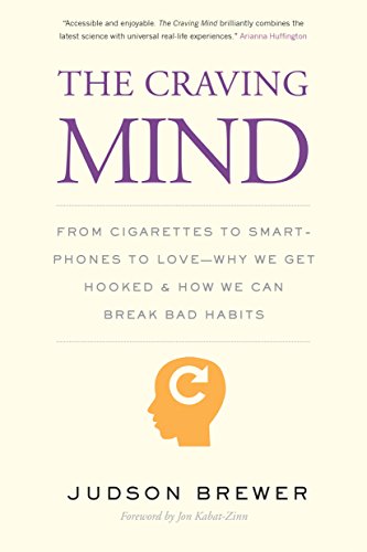 Book cover: "The Craving Mind" with a yellow brain and orange highlight.