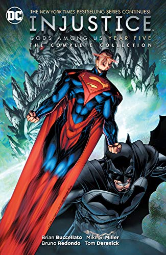 Cover of “Injustice: Gods Among Us Year Five” comic collection featuring Superman and Batman.