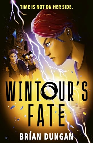 Book cover: young woman with red hair, lightning, and shattered glass.