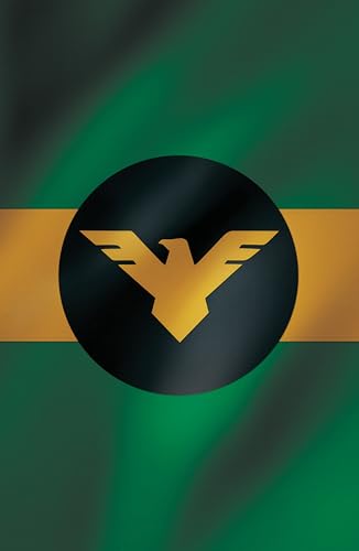 Green and gold banner featuring a winged bird emblem in a circle.