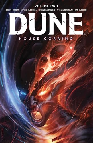 Dune: House Corrino Vol. 2" cover, featuring a screaming face in fiery chaos.