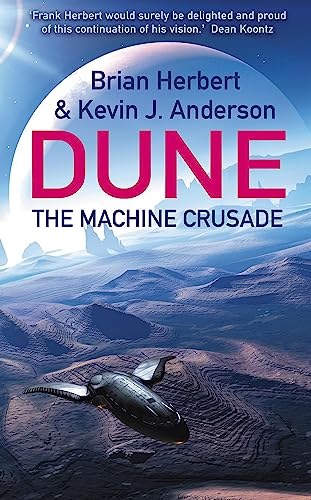 Book cover showing a spaceship flying over a desert landscape with a large planet.