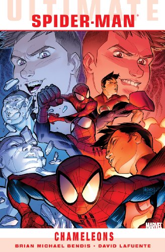 Comic book cover featuring Spider-Man and multiple faces in red and blue tones.