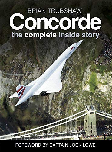 Book cover showing a Concorde jet flying over a suspension bridge and rocky cliffs.