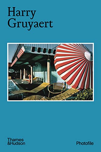 Book cover titled Harry Gruyaert featuring a red and white striped umbrella by a pool.