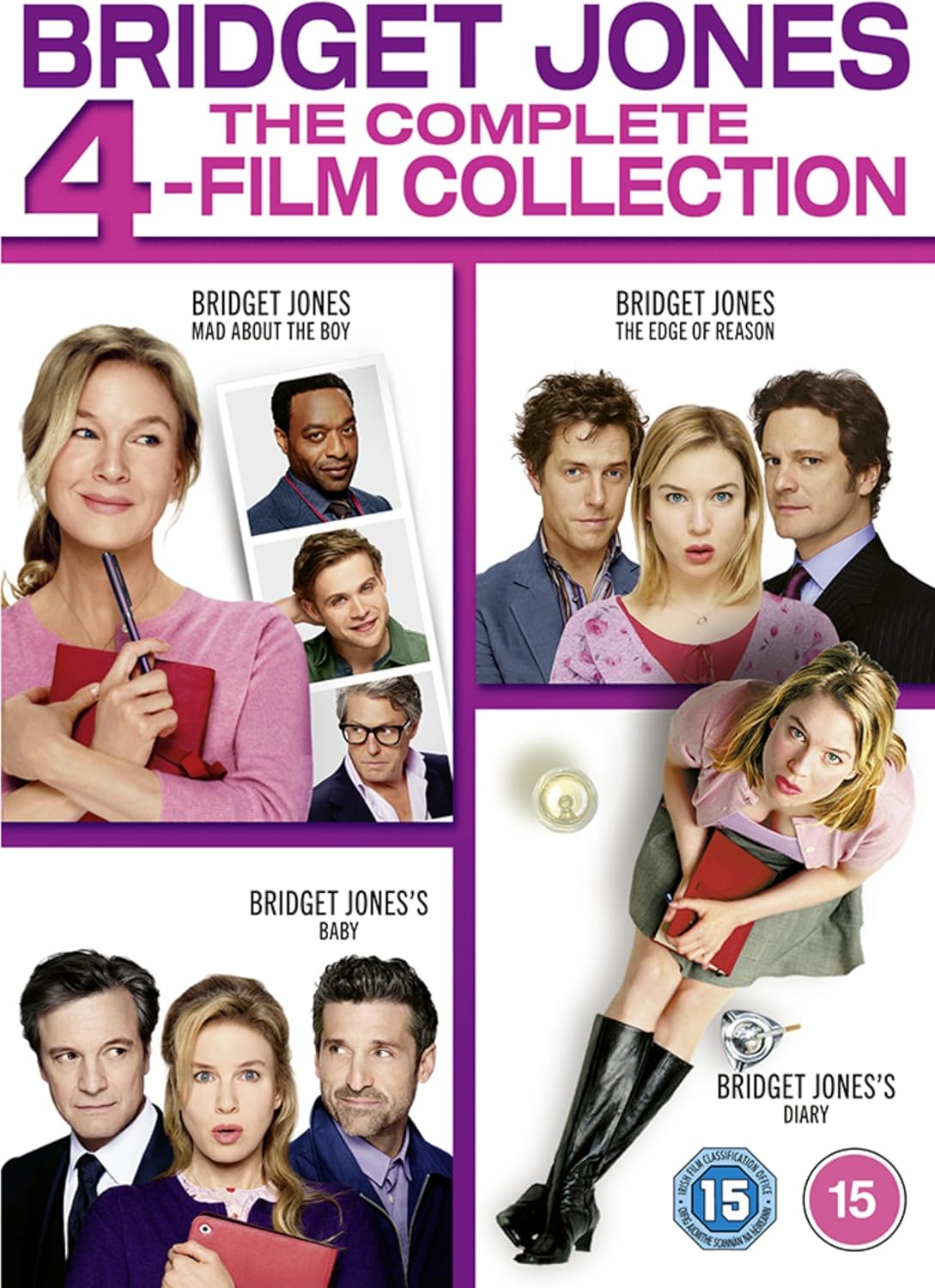 DVD cover featuring four "Bridget Jones" films with cast portraits.