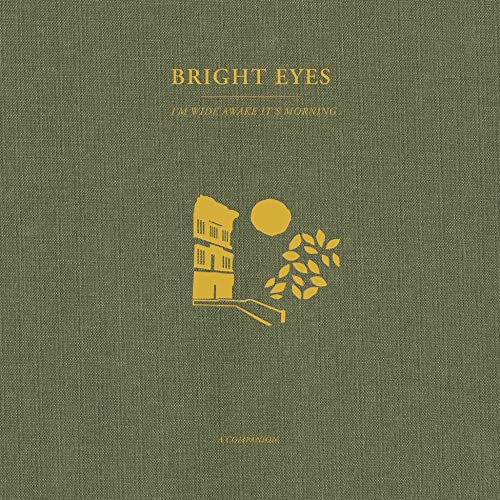 Album cover with olive green fabric texture, yellow text, and a yellow building illustration.