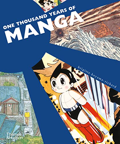 Book cover featuring diverse manga art, including Astro Boy, on a blue background.