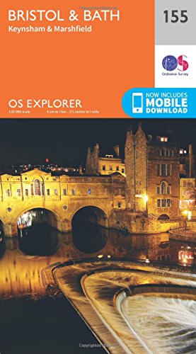Ordnance Survey Explorer map 155 for Bristol and Bath featuring Pulteney Bridge at night.