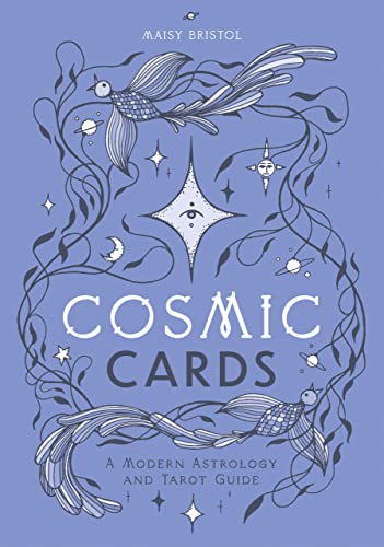 Book cover with illustrated birds, planets, stars, and the title "Cosmic Cards".