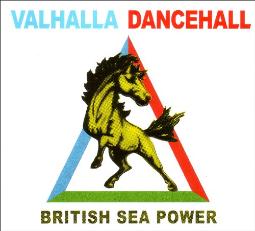 Album cover for British Sea Power’s “Valhalla Dancehall” featuring a black horse.