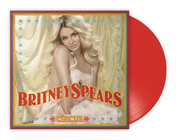 Britney Spears "Circus" red vinyl LP record cover with artist portrait.