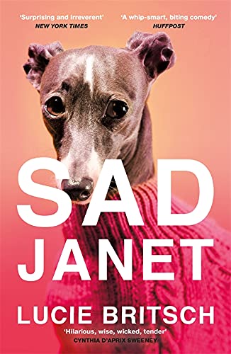 Book cover featuring a sad-looking greyhound with the title “Sad Janet”.