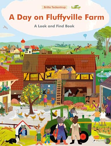 Illustrated book cover showing a busy farm scene with animals, people, and a tractor.