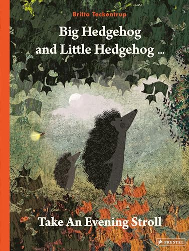 A large and a small hedgehog walk through a forest under a moonlit sky.