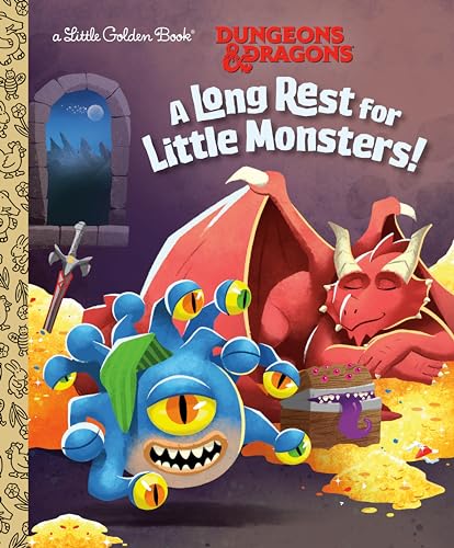 Book cover featuring a sleeping red dragon and a blue monster with gold.