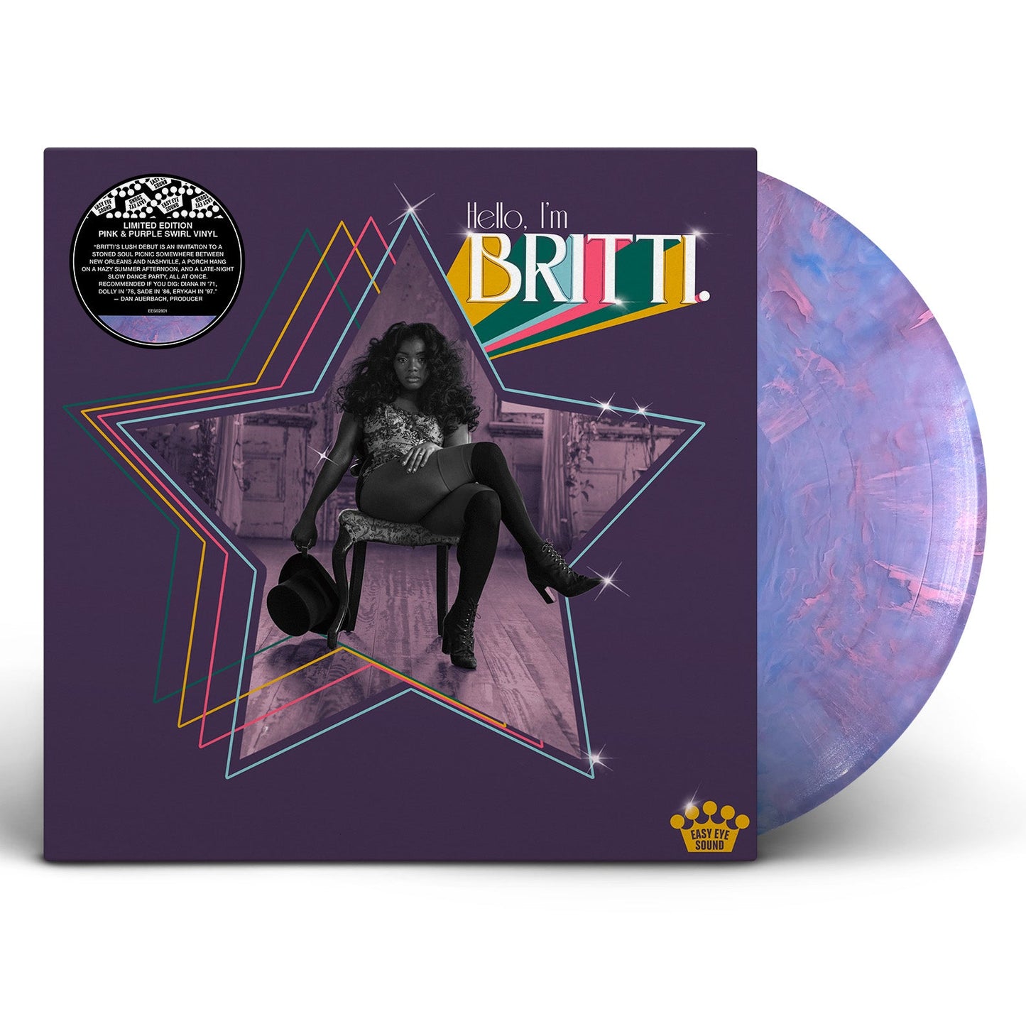 Vinyl record cover featuring a woman posing in front of city lights.