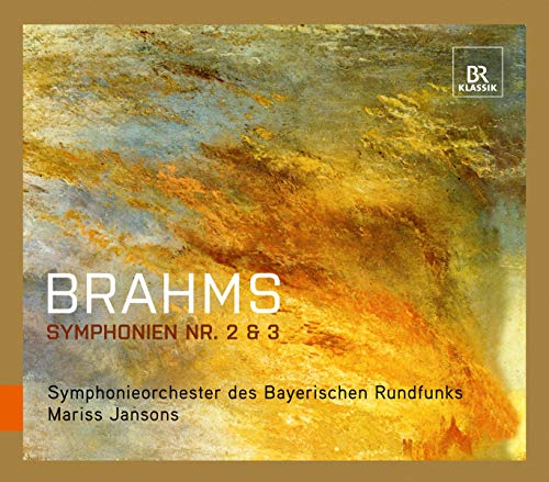 CD cover with abstract gold and blue painting and text for Brahms Symphonies.