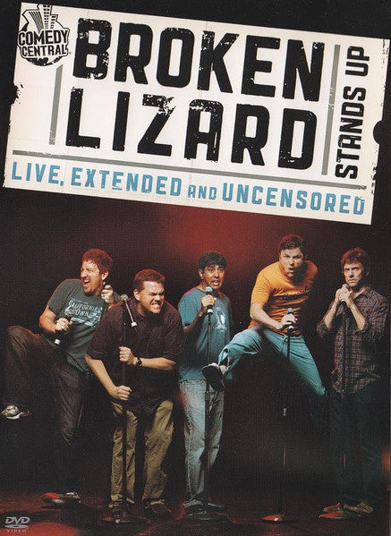 DVD cover for "Broken Lizard: Stands Up" featuring five comedians onstage.