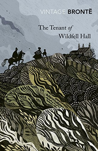 Book cover: “The Tenant of Wildfell Hall” with illustration of figures and landscape.