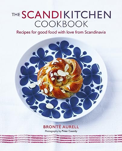 Cookbook cover featuring a Scandinavian pastry on a blue floral plate.