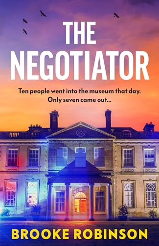 Book cover: large building with a dramatic sunset and title “The Negotiator.”