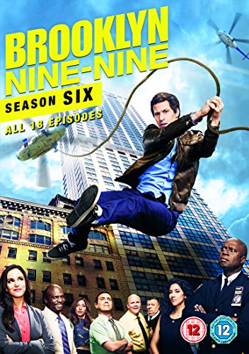 "Brooklyn Nine-Nine Season 6 DVD cover featuring a man swinging from a rope."