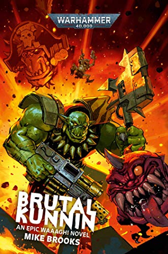 Book cover showing a green Ork holding a large axe and gun amidst explosions.