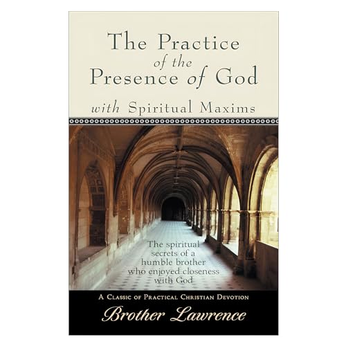 Book cover for The Practice of the Presence of God featuring a stone cloister.