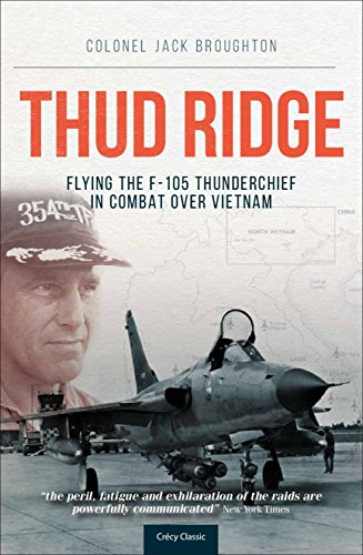 Book cover: "Thud Ridge" featuring an F-105 Thunderchief and pilot portrait.