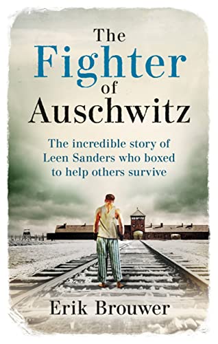 Book cover depicting a man standing before Auschwitz railway tracks and camp.