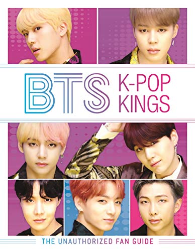 Book cover featuring portraits of the seven BTS members against a pink background.