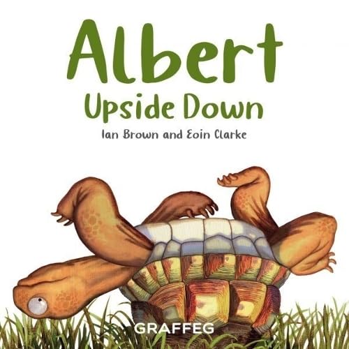 Book cover illustration of a tortoise lying upside down in the grass.