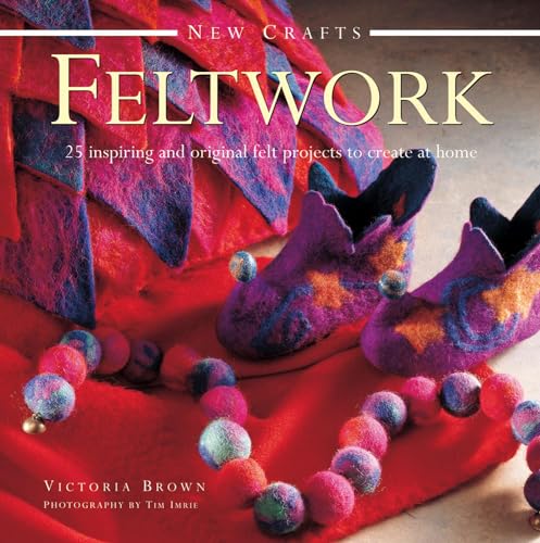 Book cover featuring colorful felt slippers and balls on red fabric.