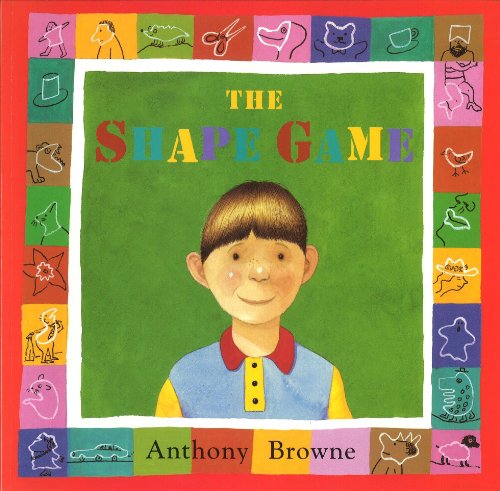 Book cover: a boy with brown hair, framed by colorful illustrated shapes.
