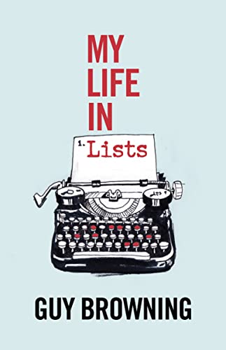 Book cover: typewriter illustration with red title text, “My Life in Lists.”