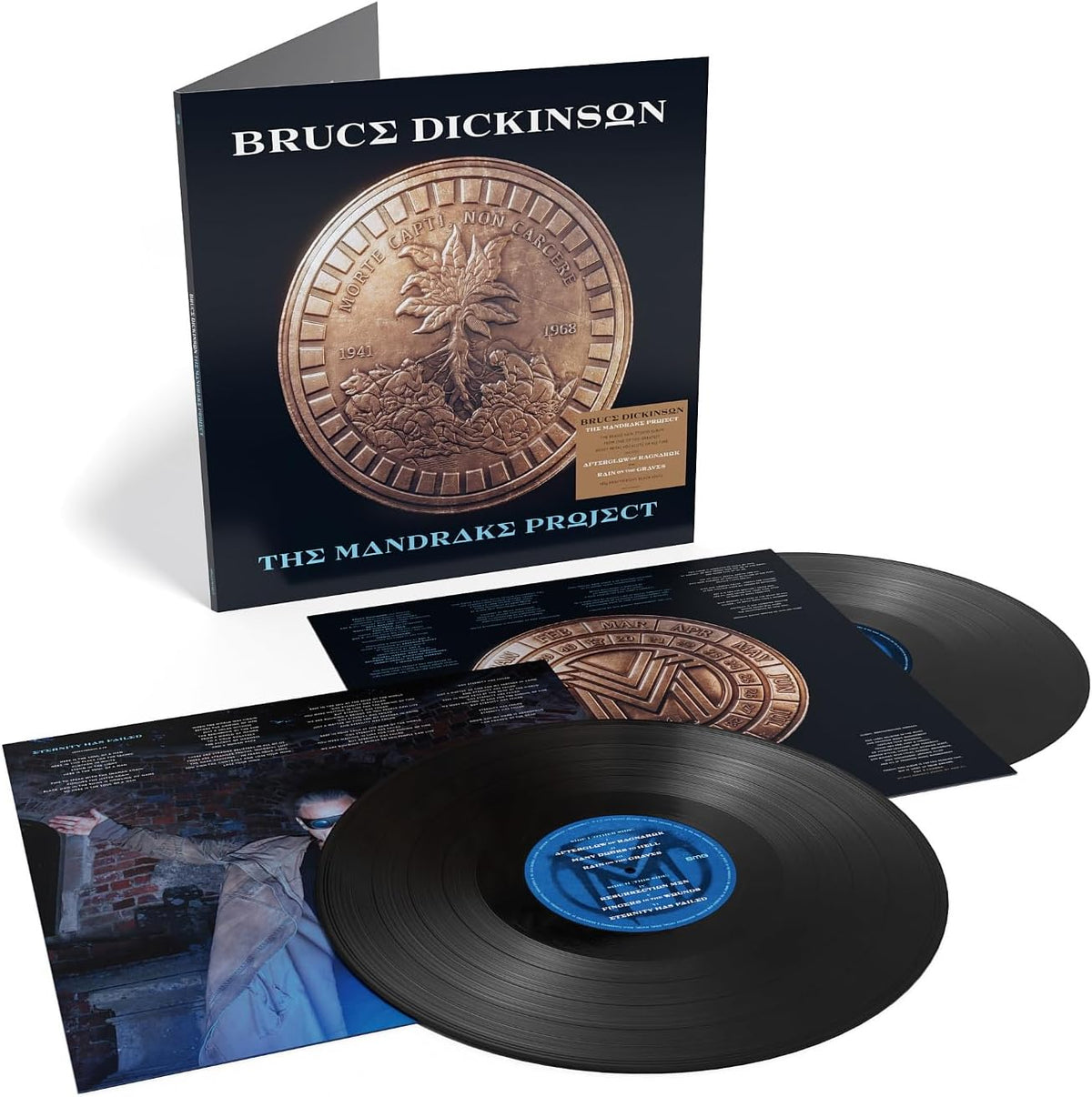 Bruce Dickinson’s “The Mandrake Project” vinyl record with gatefold sleeve and inserts.