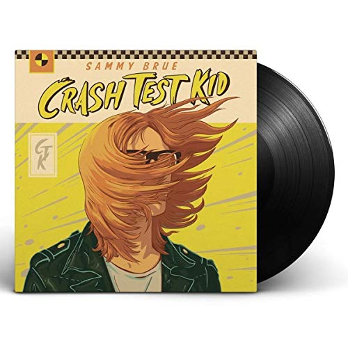 Vinyl record with cover art featuring a cartoon man with blowing hair.