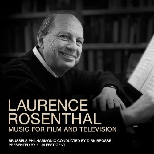 Black and white portrait of composer Laurence Rosenthal with sheet music.