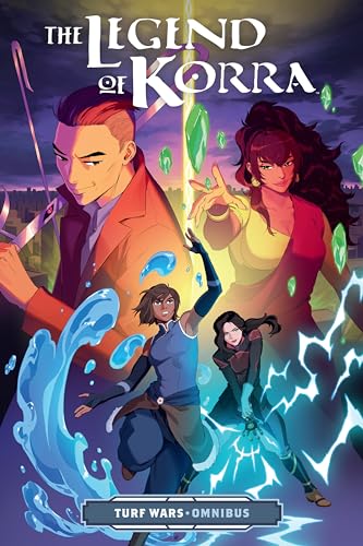Cover art featuring Korra, Asami, and other characters with elemental powers against a city.