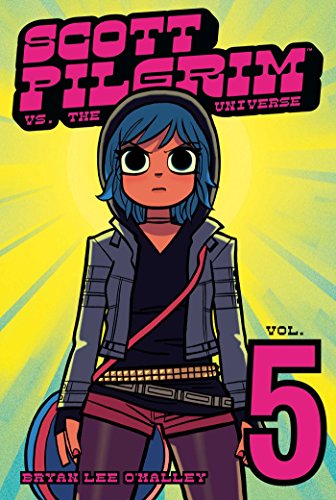 Cover of “Scott Pilgrim Vol. 5” featuring Ramona Flowers with bright pink text.